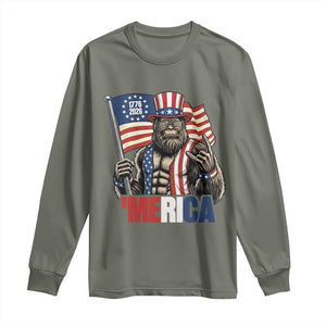 Funny Patriotic Bigfoot Merica Rock Long Sleeve Shirt USA 250th Anniversary TS12 Military Green Print Your Wear
