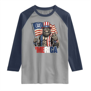 Funny Patriotic Bigfoot Merica Rock Raglan Shirt USA 250th Anniversary TS12 Sport Gray Navy Print Your Wear