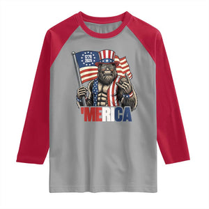 Funny Patriotic Bigfoot Merica Rock Raglan Shirt USA 250th Anniversary TS12 Sport Gray Red Print Your Wear