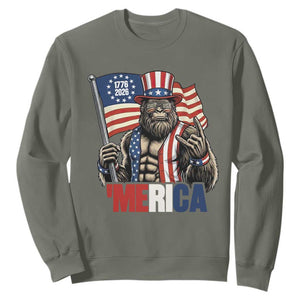 Funny Patriotic Bigfoot Merica Rock Sweatshirt USA 250th Anniversary TS12 Military Green Print Your Wear