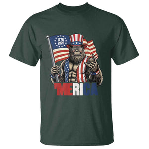 Funny Patriotic Bigfoot Merica Rock T Shirt USA 250th Anniversary TS12 Dark Forest Green Print Your Wear