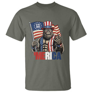 Funny Patriotic Bigfoot Merica Rock T Shirt USA 250th Anniversary TS12 Military Green Print Your Wear