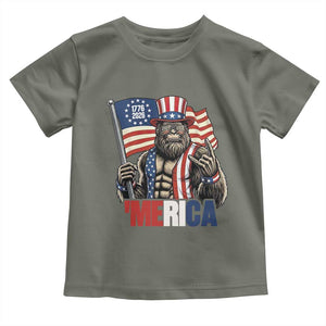 Funny Patriotic Bigfoot Merica Rock Toddler T Shirt USA 250th Anniversary TS12 Military Green Print Your Wear