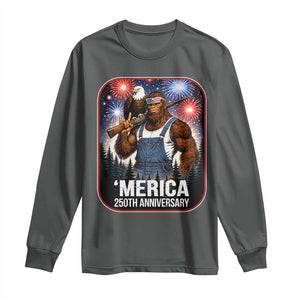 Funny Bigfoot America 250 Years Of American Freedom Long Sleeve Shirt TS12 Dark Heather Print Your Wear