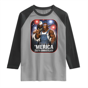 Funny Bigfoot America 250 Years Of American Freedom Raglan Shirt TS12 Sport Gray Black Print Your Wear