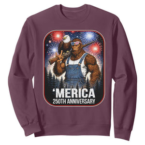 Funny Bigfoot America 250 Years Of American Freedom Sweatshirt TS12 Maroon Print Your Wear