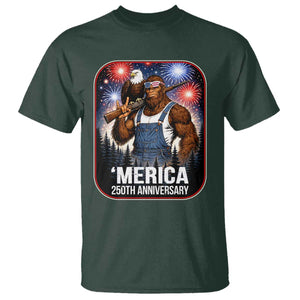 Funny Bigfoot America 250 Years Of American Freedom T Shirt TS12 Dark Forest Green Print Your Wear