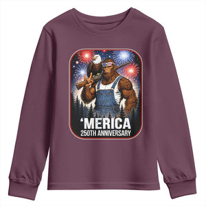 Funny Bigfoot America 250 Years Of American Freedom Youth Sweatshirt TS12 Maroon Print Your Wear