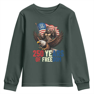 Funny Patriotic Bigfoot Youth Sweatshirt 250 Years Of American Freedom TS12 Dark Forest Green Print Your Wear