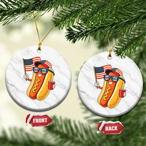 Funny Patriotic Hotdog Ceramic Ornament USA 250th Anniversary TS12 1pc White Marble Print Your Wear