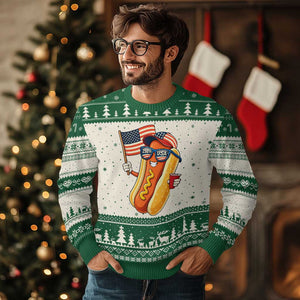 Funny Patriotic Hotdog Ugly Christmas Sweater USA 250th Anniversary TS12 Beige Green Print Your Wear