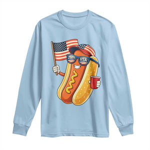 Funny Patriotic Hotdog Long Sleeve Shirt USA 250th Anniversary TS12 Light Blue Print Your Wear
