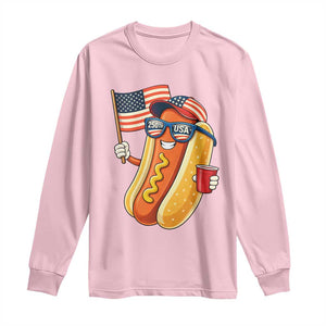 Funny Patriotic Hotdog Long Sleeve Shirt USA 250th Anniversary TS12 Light Pink Print Your Wear
