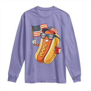Funny Patriotic Hotdog Long Sleeve Shirt USA 250th Anniversary TS12 Violet Print Your Wear