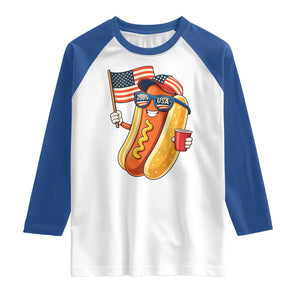 Funny Patriotic Hotdog Raglan Shirt USA 250th Anniversary TS12 White Royal Print Your Wear