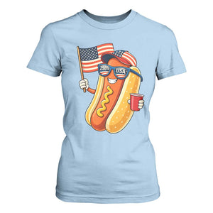 Funny Patriotic Hotdog T Shirt For Women USA 250th Anniversary TS12 Light Blue Print Your Wear