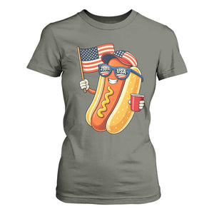 Funny Patriotic Hotdog T Shirt For Women USA 250th Anniversary TS12 Military Green Print Your Wear