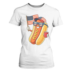 Funny Patriotic Hotdog T Shirt For Women USA 250th Anniversary TS12 White Print Your Wear