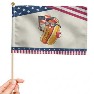 Funny Patriotic Hotdog Patriotic Handheld Flag USA 250th Anniversary TS12 Modern 8.2" × 5.5" Beige Blue Print Your Wear