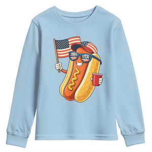 Funny Patriotic Hotdog Youth Sweatshirt USA 250th Anniversary TS12 Light Blue Print Your Wear