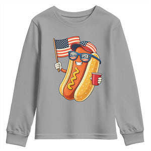 Funny Patriotic Hotdog Youth Sweatshirt USA 250th Anniversary TS12 Sport Gray Print Your Wear