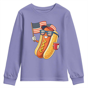 Funny Patriotic Hotdog Youth Sweatshirt USA 250th Anniversary TS12 Violet Print Your Wear