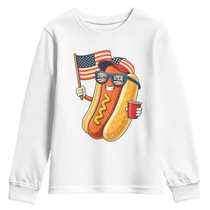 Funny Patriotic Hotdog Youth Sweatshirt USA 250th Anniversary TS12 White Print Your Wear