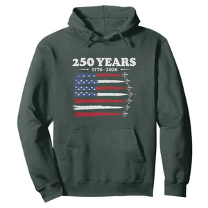 American Flag Fighter Jets Hoodie USA 250 Years Of Freedom TS12 Dark Forest Green Print Your Wear