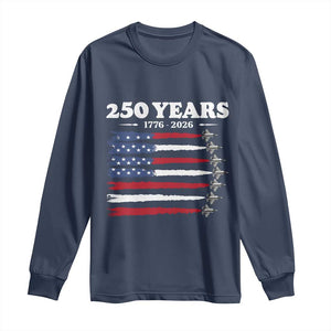 American Flag Fighter Jets Long Sleeve Shirt USA 250 Years Of Freedom TS12 Navy Print Your Wear