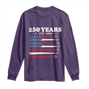 American Flag Fighter Jets Long Sleeve Shirt USA 250 Years Of Freedom TS12 Purple Print Your Wear