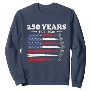 American Flag Fighter Jets Sweatshirt USA 250 Years Of Freedom TS12 Navy Print Your Wear