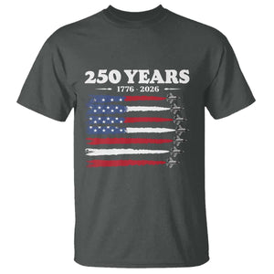 American Flag Fighter Jets T Shirt USA 250 Years Of Freedom TS12 Dark Heather Print Your Wear