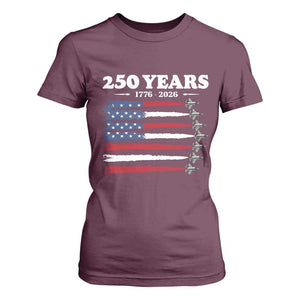 American Flag Fighter Jets T Shirt For Women USA 250 Years Of Freedom TS12 Maroon Print Your Wear