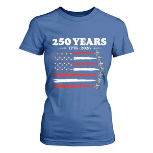 American Flag Fighter Jets T Shirt For Women USA 250 Years Of Freedom TS12 Royal Blue Print Your Wear