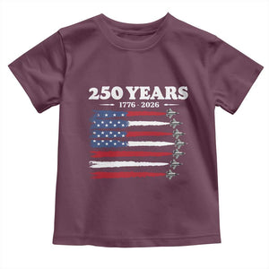 American Flag Fighter Jets Toddler T Shirt USA 250 Years Of Freedom TS12 Maroon Print Your Wear