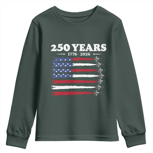 American Flag Fighter Jets Youth Sweatshirt USA 250 Years Of Freedom TS12 Dark Forest Green Print Your Wear