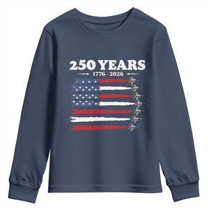American Flag Fighter Jets Youth Sweatshirt USA 250 Years Of Freedom TS12 Navy Print Your Wear