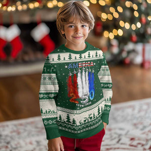Patriotic Fighter Jets Ugly Christmas Sweater USA 250 Years Of Freedom TS12 Forest Green Beige Print Your Wear