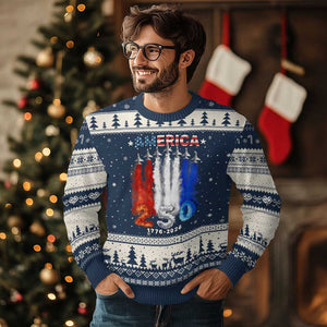 Patriotic Fighter Jets Ugly Christmas Sweater USA 250 Years Of Freedom TS12 Navy Beige Print Your Wear