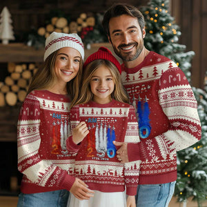 Patriotic Fighter Jets Ugly Christmas Sweater USA 250 Years Of Freedom TS12 Red Beige Print Your Wear