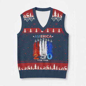 Patriotic Fighter Jets V-Neck Knit Sweater Vest USA 250 Years Of Freedom TS12 Navy Red Print Your Wear