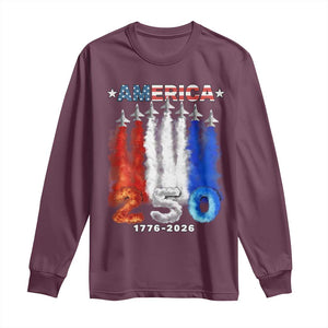 Patriotic Fighter Jets Long Sleeve Shirt USA 250 Years Of Freedom TS12 Maroon Print Your Wear