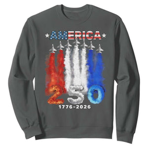 Patriotic Fighter Jets Sweatshirt USA 250 Years Of Freedom TS12 Dark Heather Print Your Wear