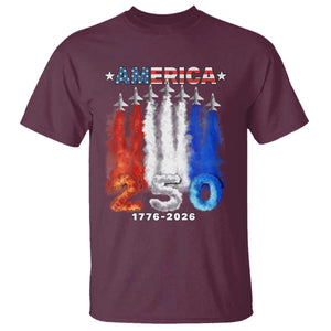 Patriotic Fighter Jets T Shirt USA 250 Years Of Freedom TS12 Maroon Print Your Wear
