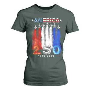 Patriotic Fighter Jets T Shirt For Women USA 250 Years Of Freedom TS12 Dark Forest Green Print Your Wear