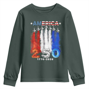 Patriotic Fighter Jets Youth Sweatshirt USA 250 Years Of Freedom TS12 Dark Forest Green Print Your Wear