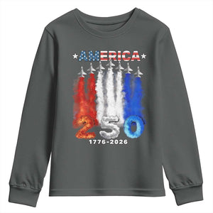 Patriotic Fighter Jets Youth Sweatshirt USA 250 Years Of Freedom TS12 Dark Heather Print Your Wear