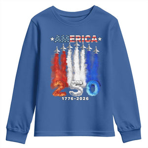 Patriotic Fighter Jets Youth Sweatshirt USA 250 Years Of Freedom TS12 Royal Blue Print Your Wear