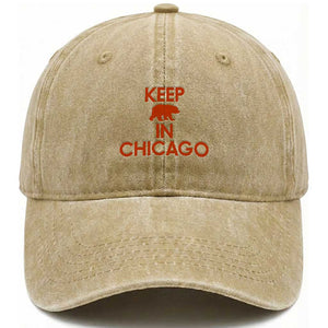 Keep Bear In Chicago CFB Washed Cotton Baseball Cap Gift For Sports Fan TS12 Print Your Wear