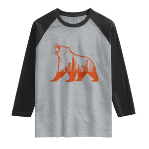 Chicago Skyline Bear Raglan Shirt Urban Streetwear Gift TS12 Heather Gray Black Print Your Wear